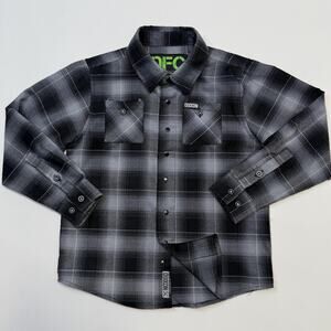 Dixxon Flannel Company Shirt Youth Small Black Gray Plaid Long Sleeve Snap